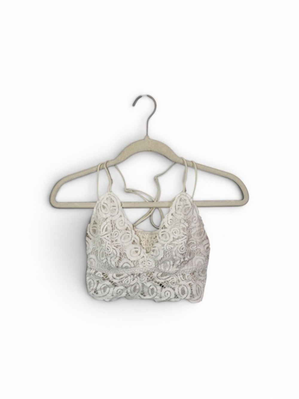 PINK Victoria's Secret Ivory Lace Bralette Cropped Festival Boho Criss Cross
